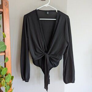 Black tie-front blouse bodysuit, L